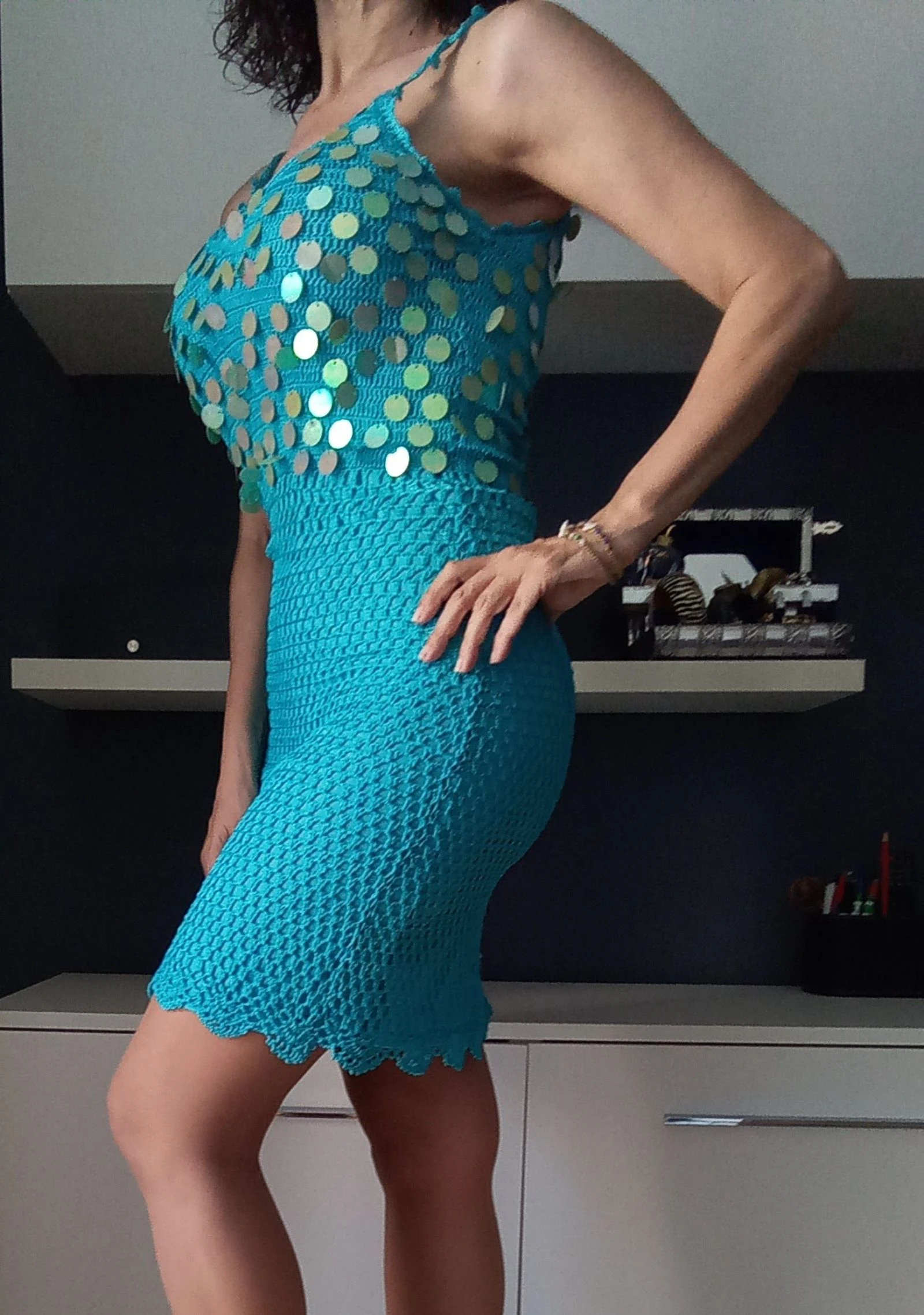 Bohemisch chique turquoise crochet jurk – photo 5